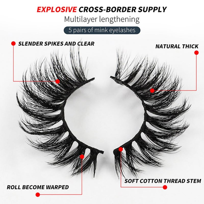 LABRIMP 5 Pairs 3d Colored False Eyelashes Natural Thick Makeup Lash Extensions for Women Party Eye Decoration - Image 5