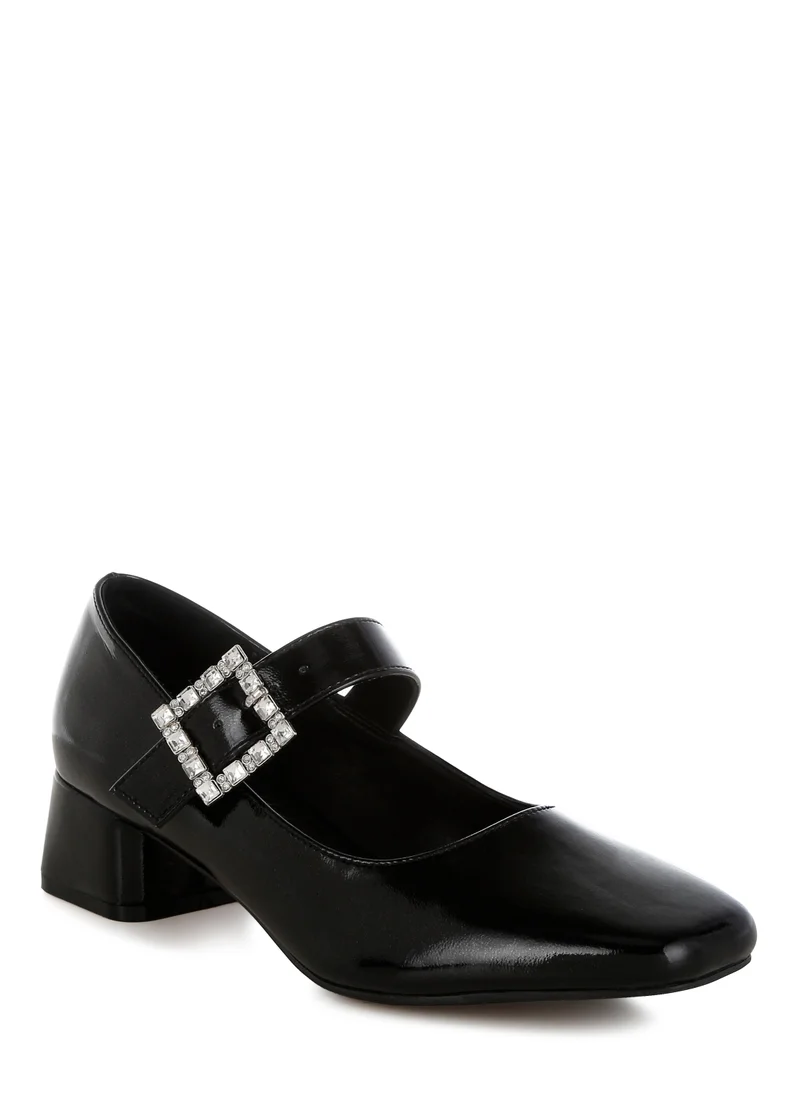 London Rag Diamante Brooch Metallic Mary Jane Pumps in Black
