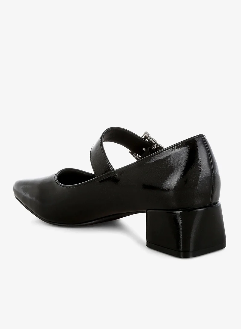 London Rag Diamante Brooch Metallic Mary Jane Pumps in Black