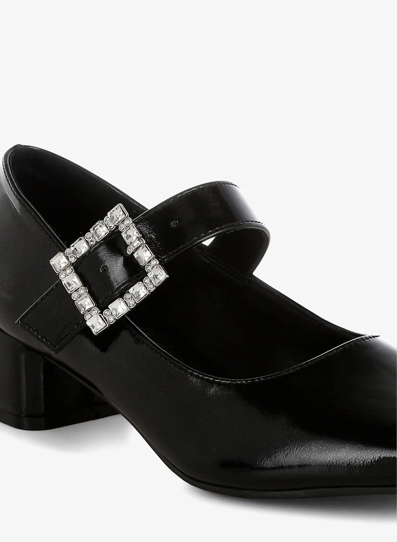 London Rag Diamante Brooch Metallic Mary Jane Pumps in Black