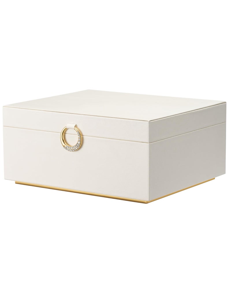 pickpiff 2 Layer Jewelry Box Organizer for Women, Jewelry Organizer with Handle & Removable Tray, Necklace Holder Ring Earring Storage, Velvet Lined Jewelry Case for Home or Travel, Gift Ready, Beige - Image 1