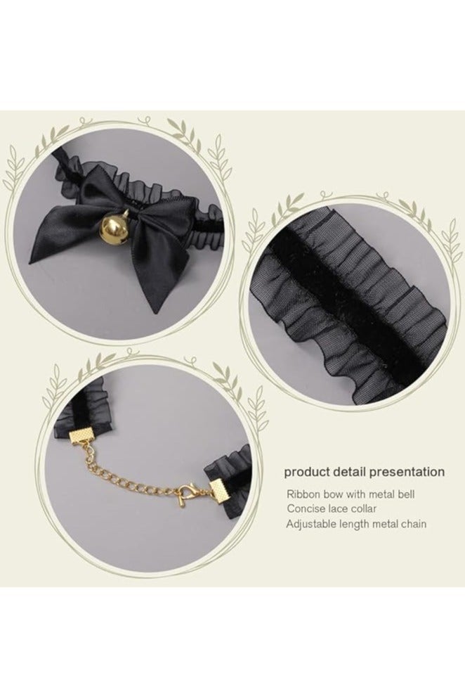 HaDoii 2pcs Set: Choker Necklace & Faux Fur Cat-Ear & Dog-Ear Headbands - Lovely Flexible Accessories for Halloween Cosplay Party - Image 3