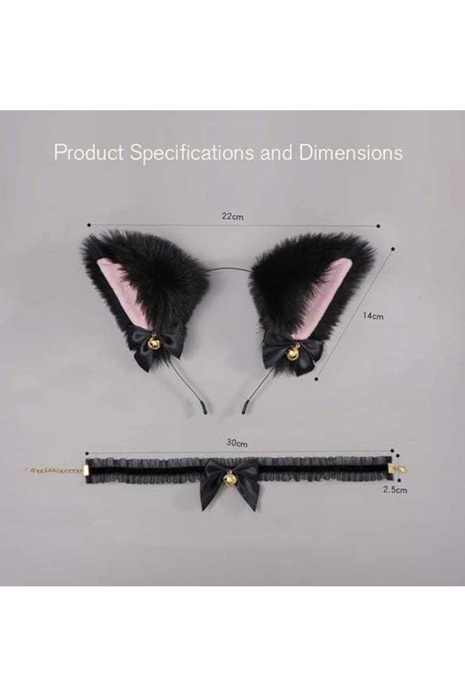 HaDoii 2pcs Set: Choker Necklace & Faux Fur Cat-Ear & Dog-Ear Headbands - Lovely Flexible Accessories for Halloween Cosplay Party - Image 5