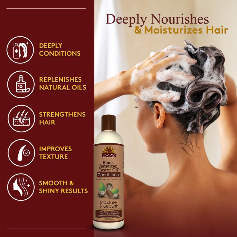 OKAY Black Jamaican Castor Oil Conditioner - Jamaican Black Castor Oil Conditioner for Women and Men with Argan and Shea Butter for Damaged Hair, Promotes Thicker, Fuller Hair - 12 fl oz (1 Pack) - Image 2