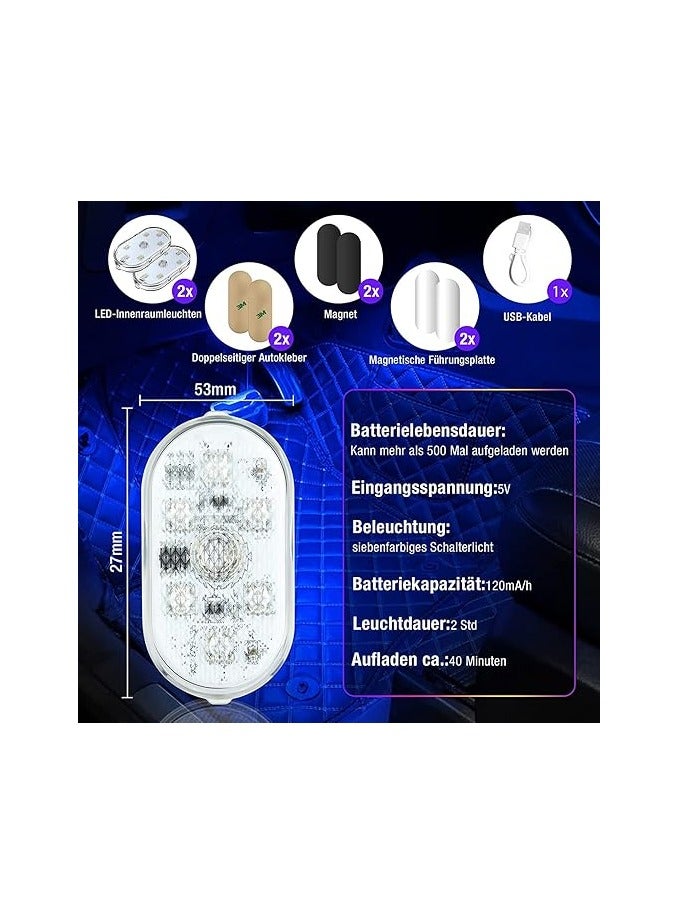 2pcs LED Car Interior Lights RGB LED Touch Light 7 Colors Adjustable and Rechargeable USB Touch Light, Suitable for Car Interiors, Car Trunks and Bedrooms - Image 3