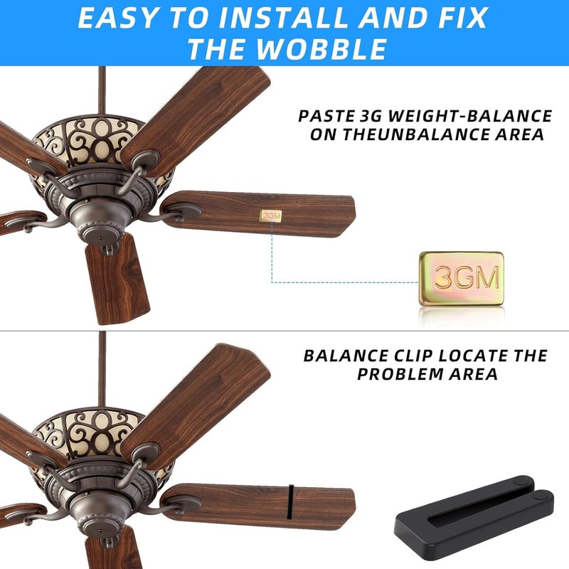 LUSTRIB 21PCS Fan Weights Balance Kit, Ceiling Fan Weight Balance Kit, Fan Blade Balancing Kit Include 3 Pcs 3 Balance Tabs,1 Balance Clip,3 Pcs 2 Balance Blocks,1 Clip Ceiling Fan Weight Balancing - Image 3