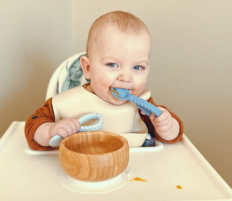 Itzy Ritzy Silicone Spoon & Fork Set; Baby Utensils Featuring A Baby Fork And Spoon With Looped  Braided Handles - Made Of 100% Food Grade Silicone & Bpa-Free - Ages 6 Months And Up (Blue) - Image 4