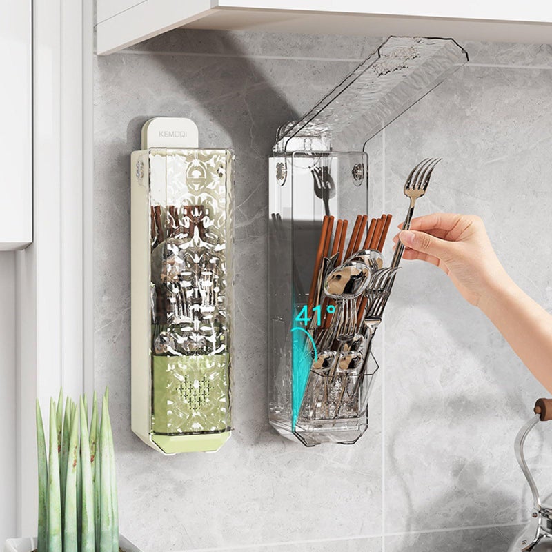Cream Kitchen Sponge Holder with Strong Suction Cups Organizer for Spoons Forks Chopsticks - Image 3