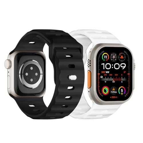 Suitisbest Sport Band Compatible with Apple Watch Ultra 2 Band 49mm 46mm 45mm 44mm 42mm for Men, Soft Silicone Wristbands Waterproof Replacement Strap for iWatch Series 11 10 9 8 7 6 5 4 3 SE Ultra 3 2 1, 2 Pack - Image 1