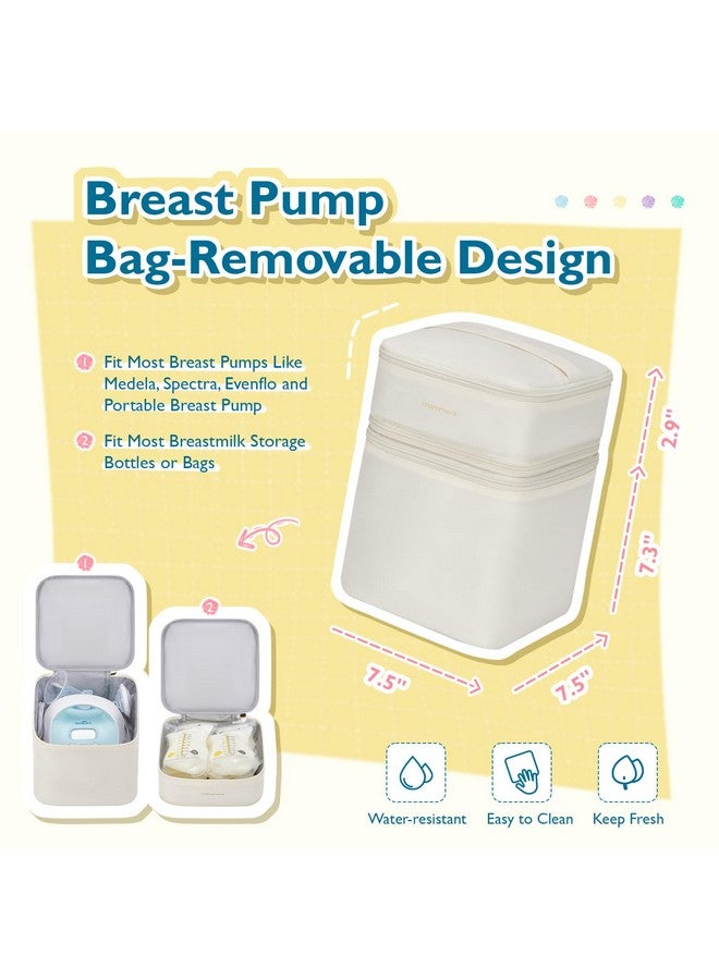 MOMMORE mommore Breast Pump with Cooler Bag for Medela Spectra S1/S2, Baby Diaper Bag Tote with Changing Pad & 15'' Laptop Compartment for Work, Off White - Image 1