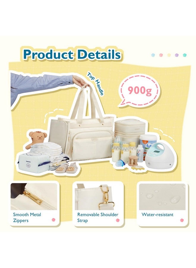 MOMMORE mommore Breast Pump with Cooler Bag for Medela Spectra S1/S2, Baby Diaper Bag Tote with Changing Pad & 15'' Laptop Compartment for Work, Off White - Image 3