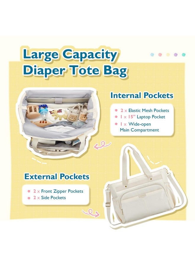 MOMMORE mommore Breast Pump with Cooler Bag for Medela Spectra S1/S2, Baby Diaper Bag Tote with Changing Pad & 15'' Laptop Compartment for Work, Off White - Image 2