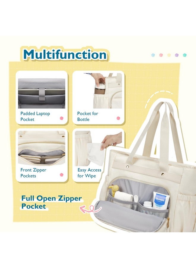 MOMMORE mommore Breast Pump with Cooler Bag for Medela Spectra S1/S2, Baby Diaper Bag Tote with Changing Pad & 15'' Laptop Compartment for Work, Off White - Image 4