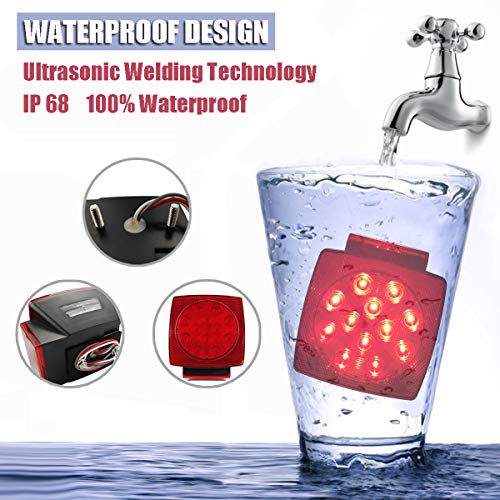 iBrightstar IP68 Waterproof Square Trailer Lights kit, Red Brake Stop Tail Running License LED Light Lamp for 12V Camper Truck RV Boat Snowmobile Marine Under 80", DOT Compliant - Image 4