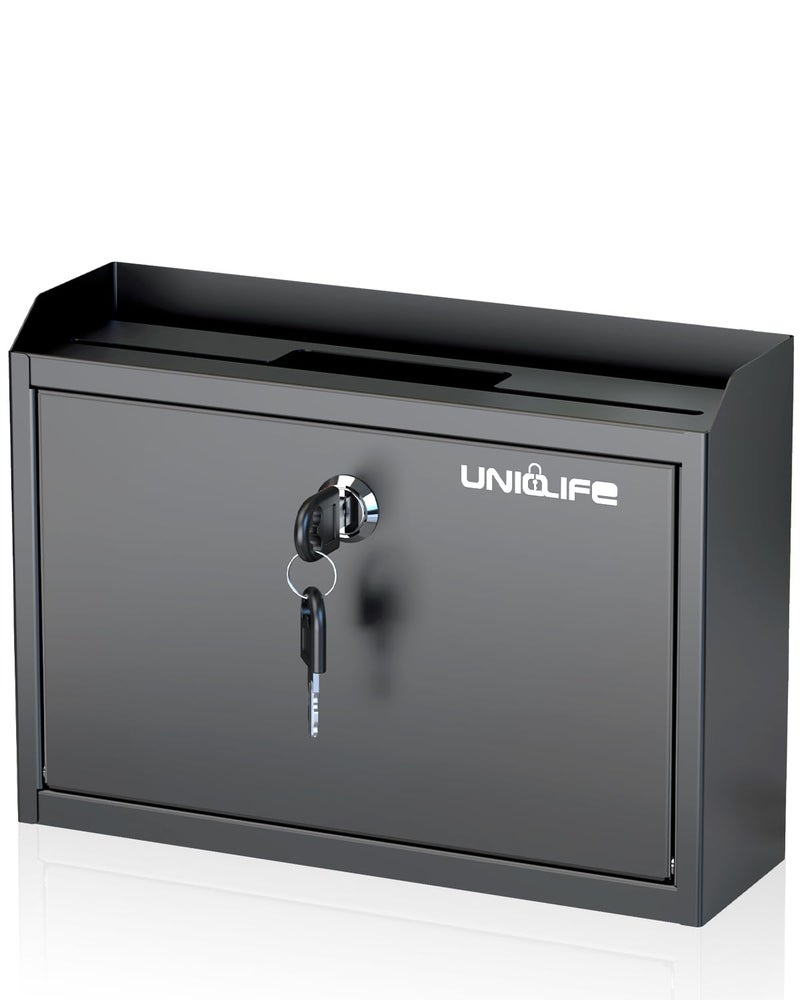 Uniclife Wall Mounted Mailbox with Key Lock & Newspaper Holder, Suggestion Box with Top Slots, Key Drop Box, Safe Lock Box, Metal Donation Box, Ballot Box for Office Business Activity - Image 1