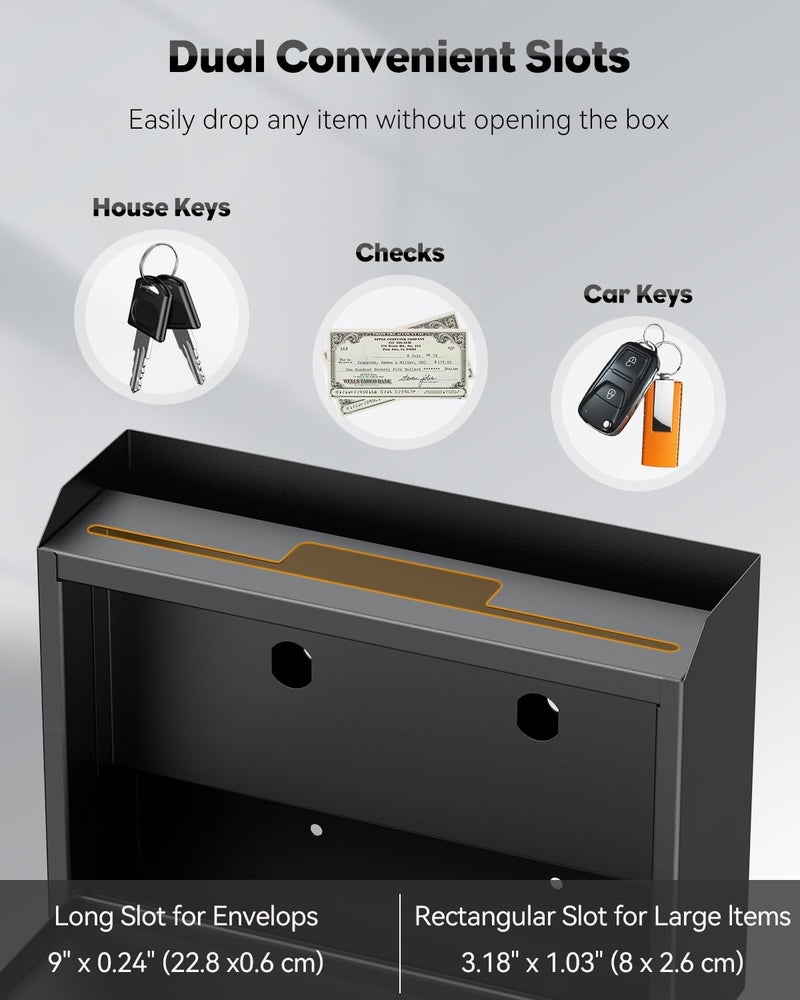 Uniclife Wall Mounted Mailbox with Key Lock & Newspaper Holder, Suggestion Box with Top Slots, Key Drop Box, Safe Lock Box, Metal Donation Box, Ballot Box for Office Business Activity - Image 3