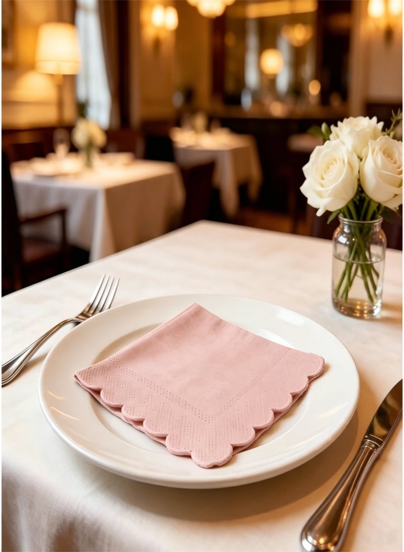 100 Count Pink paper napkins, Paper Towels for Party ,Disposable Paper Napkins, 2-Ply Scalloped Edge, , Perfect for Weddings, Dinners, Birthdays & Bridal Shower（10x10 Inch） - Image 2
