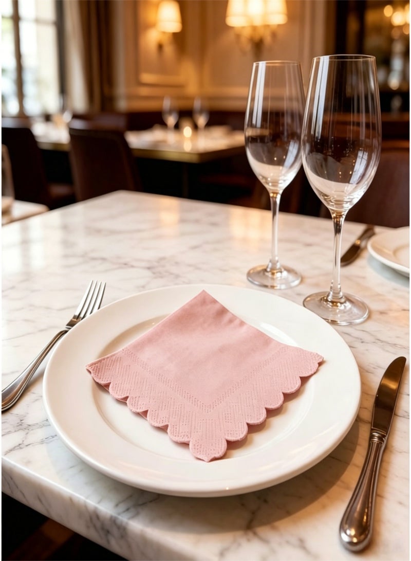 100 Count Pink paper napkins, Paper Towels for Party ,Disposable Paper Napkins, 2-Ply Scalloped Edge, , Perfect for Weddings, Dinners, Birthdays & Bridal Shower（10x10 Inch） - Image 4