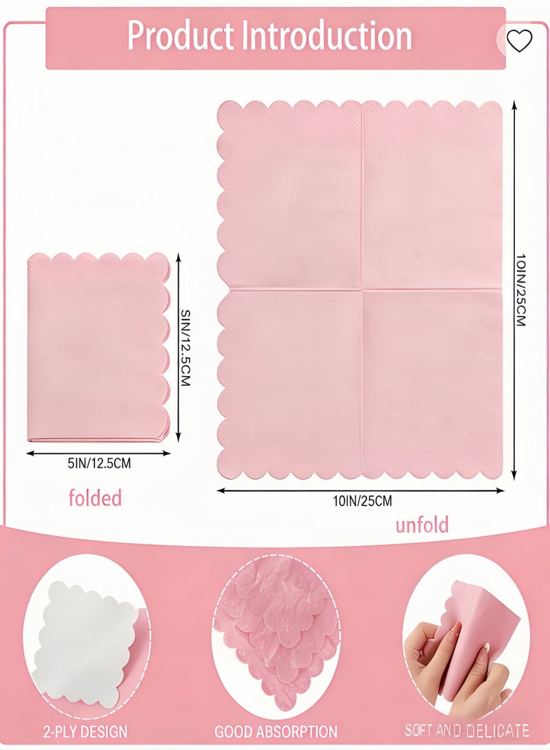 100 Count Pink paper napkins, Paper Towels for Party ,Disposable Paper Napkins, 2-Ply Scalloped Edge, , Perfect for Weddings, Dinners, Birthdays & Bridal Shower（10x10 Inch） - Image 3