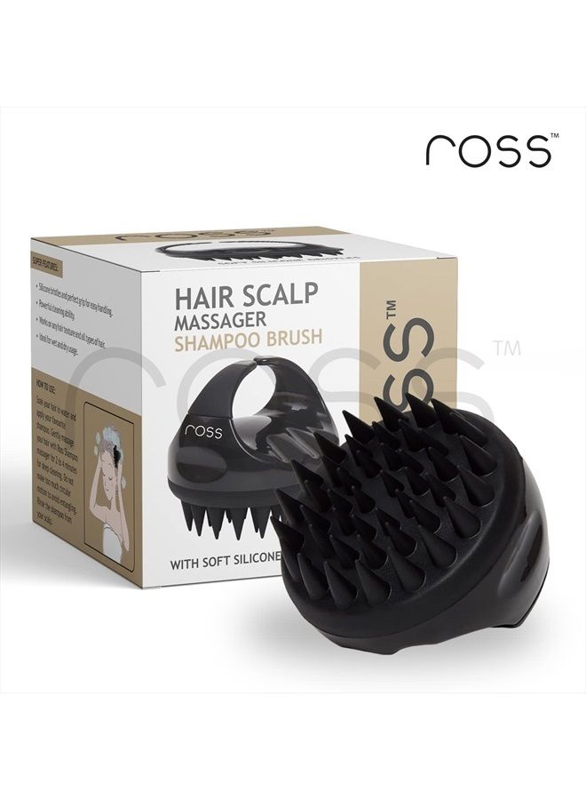 ROSS Hair Scalp Massager Shampoo Brush with Soft Silicone Bristles for Anti Dandruff, Exfoliating with Scalp Care Manual Head Massager, 1 Count (Pack of 1) (Style 1, Black) - Image 3