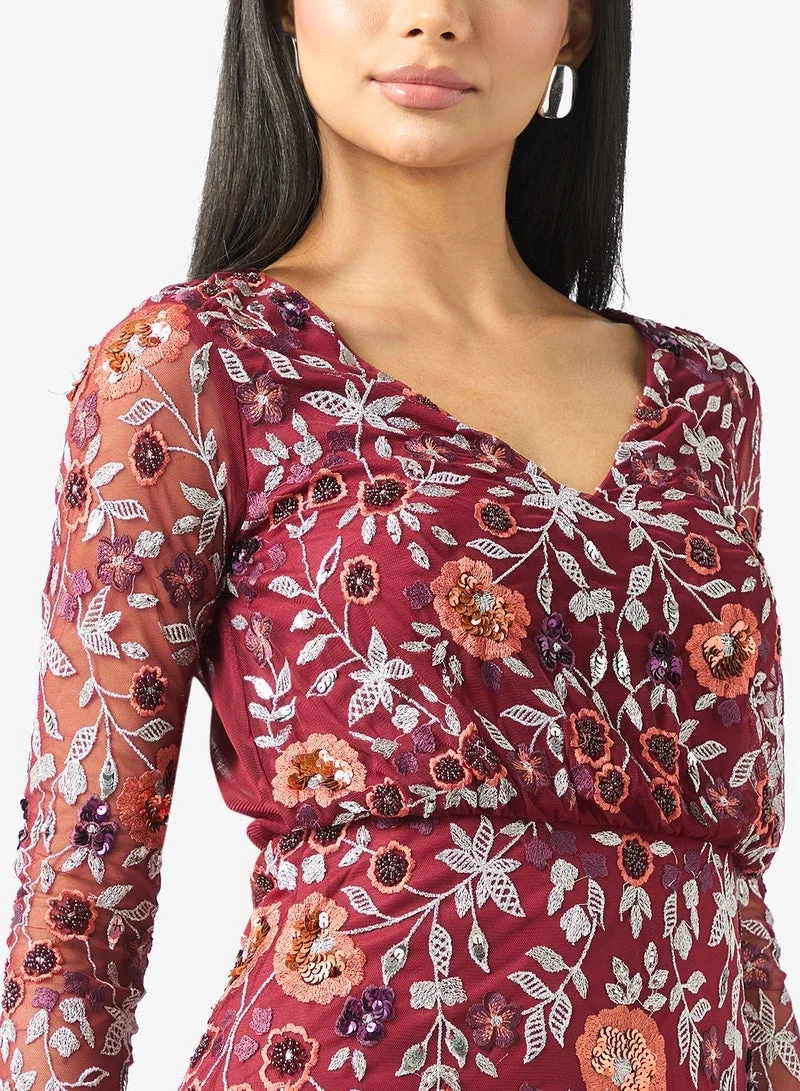 Frock And Frill  Mesh Detailed Embellished Dress for Women | Best Price UAE