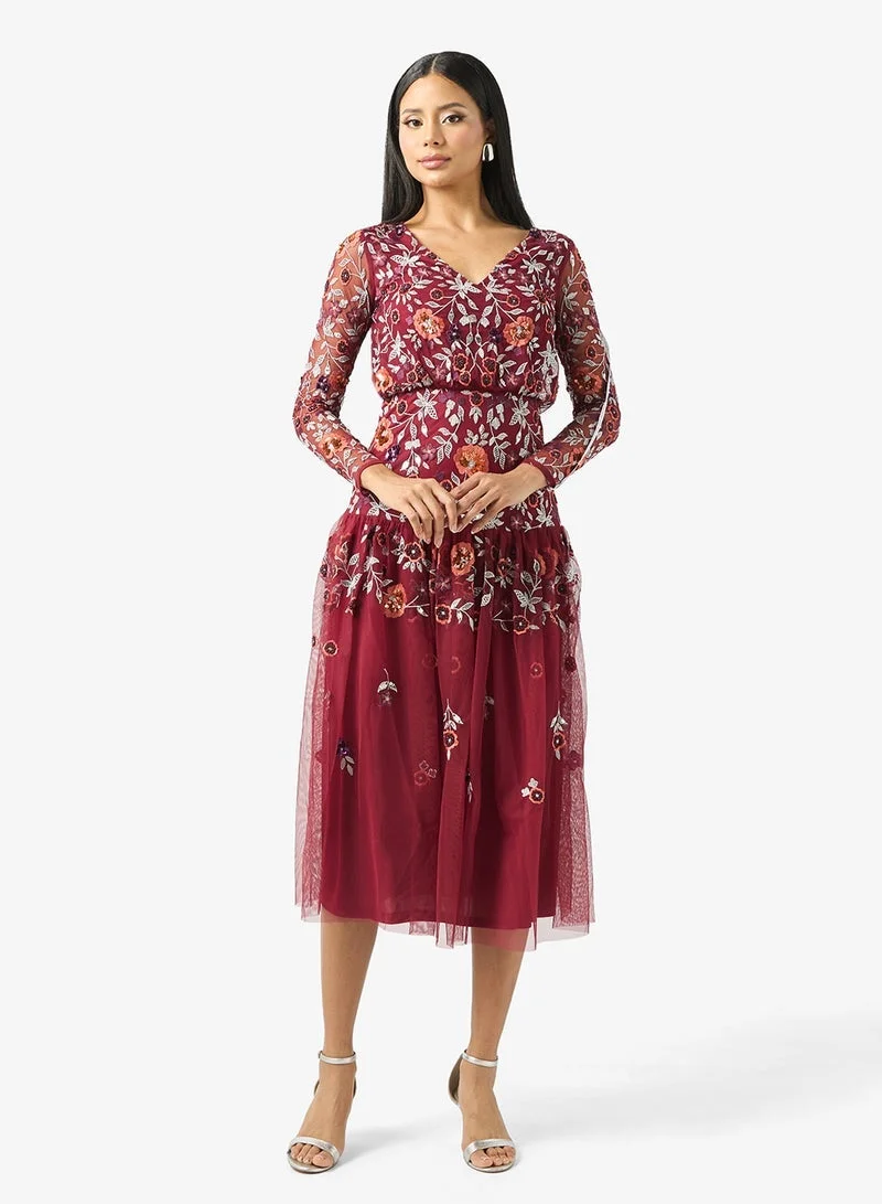 Mesh Detailed Embellished Dress