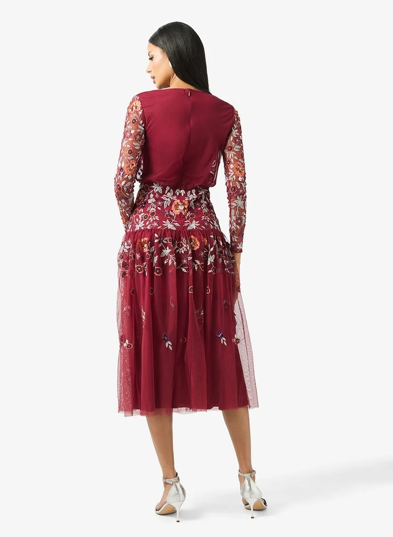 Frock and Frill Mesh Detailed Embellished Dress