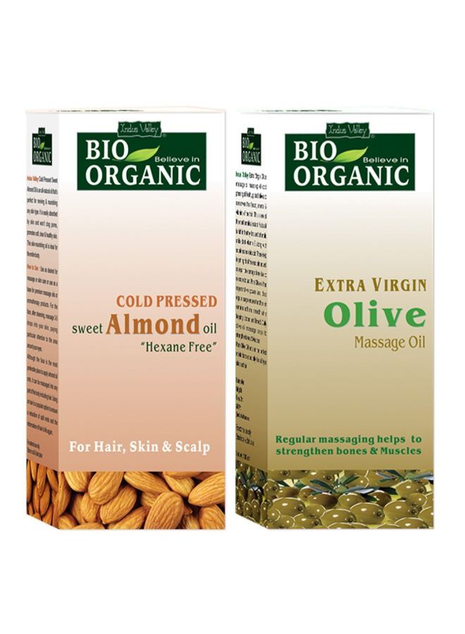 Indus Valley 100% Organic, Natural Combo Of Cold Pressed Almond Oil & Extra Virgin Olive Oil (100Ml+100Ml= 200Ml) - Image 1