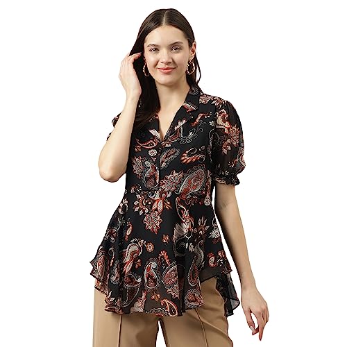 Toochki Black Georgette Paisley Printed Flared Western top for Women's Suitable to wear in Summer with Latest Trending Style - Image 1