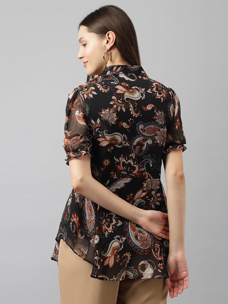 Toochki Black Georgette Paisley Printed Flared Western top for Women's Suitable to wear in Summer with Latest Trending Style - Image 5