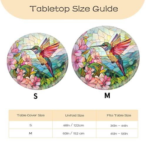 YEYE JUICE Round Fitted Tablecloth with Elastic Outdoor Tablecloth for 45 56 Tables Waterproof Round Table Cover for Indoor Dinner Picnic Camping Yard Hummingbird - Image 3