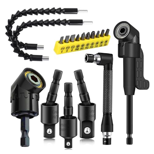 CIGOTU 18Pcs Flexible Drill Bit Extension Include 3Pcs Rotatable Socket Adapter 2Pcs 105 Right Angle Drill Attachment 10 Short Screwdriver Bits 90 Angled Bits and 2 Bendable Extension Tool - Image 1