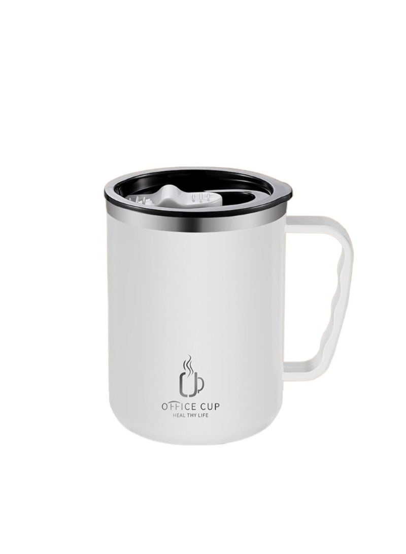 AROAQ Stainless Steel Double Layers Coffee Mug Milk Cup With Plastic Lid And Handle 500ml White - Image 1