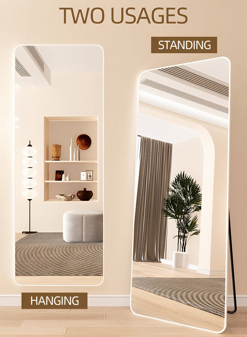 Taimi Rectangular Mirror 120x30cm with Rounded Edges, Full Length Mirror with Stand and Metal Frame, Floor Mirror, Wall Mirror Hanging or Tilt for Living Room, Bedroom, Entryway White - Image 2