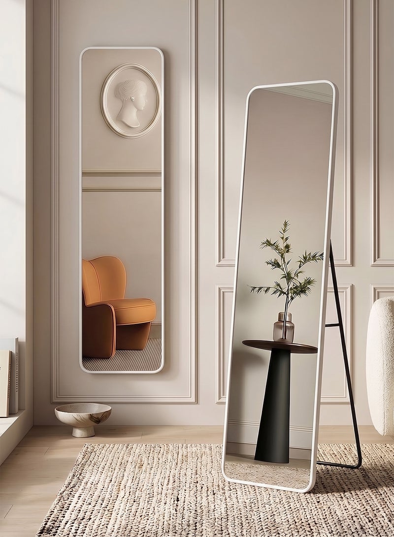 Taimi Rectangular Mirror 120x30cm with Rounded Edges, Full Length Mirror with Stand and Metal Frame, Floor Mirror, Wall Mirror Hanging or Tilt for Living Room, Bedroom, Entryway White - Image 1