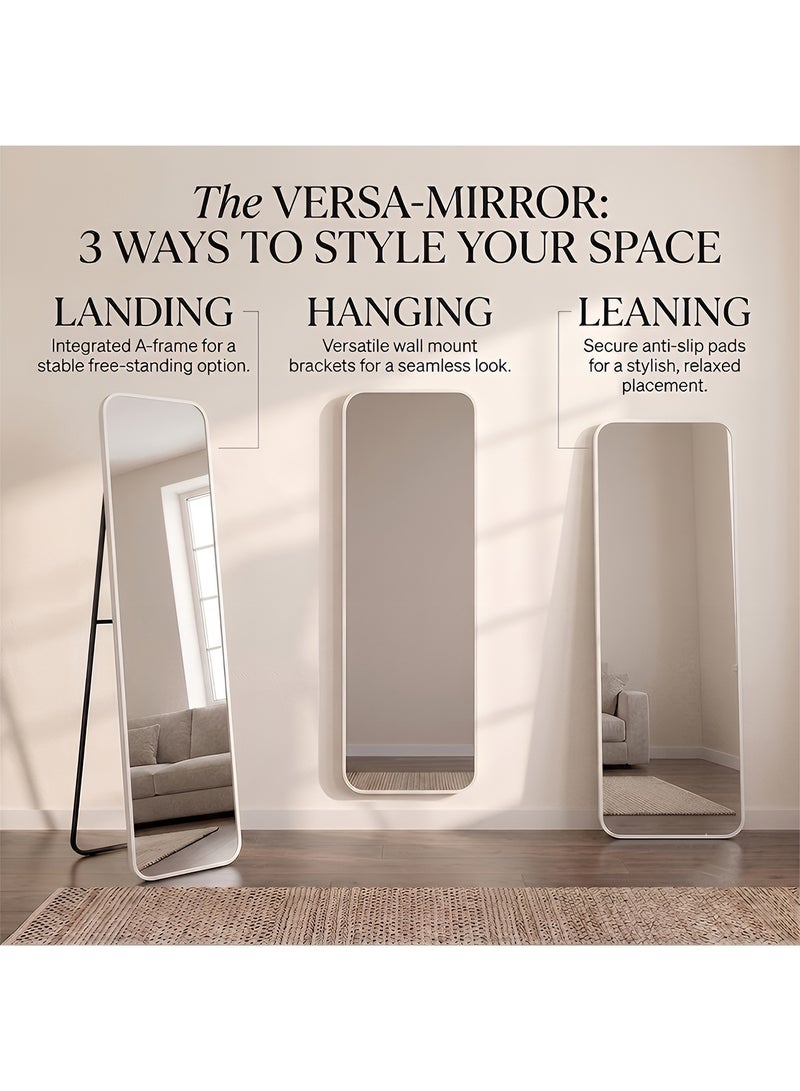 Taimi Rectangular Mirror 120x30cm with Rounded Edges, Full Length Mirror with Stand and Metal Frame, Floor Mirror, Wall Mirror Hanging or Tilt for Living Room, Bedroom, Entryway White - Image 2