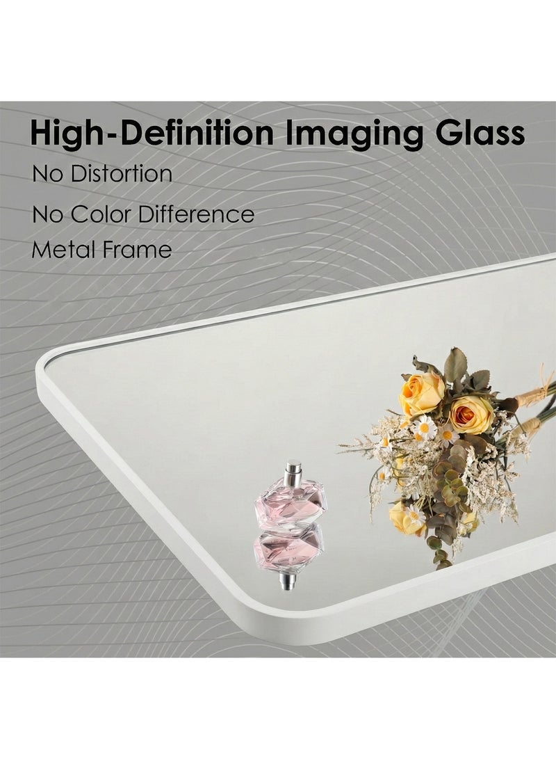 Taimi Rectangular Mirror 120x30cm with Rounded Edges, Full Length Mirror with Stand and Metal Frame, Floor Mirror, Wall Mirror Hanging or Tilt for Living Room, Bedroom, Entryway White - Image 4