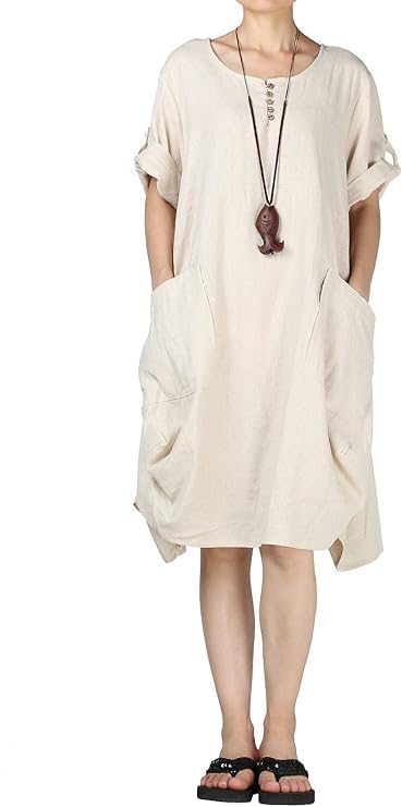 Minibee Women's Ruffle Oversize Casual Midi Dresses with Pockets (XL, Beige) - Image 2