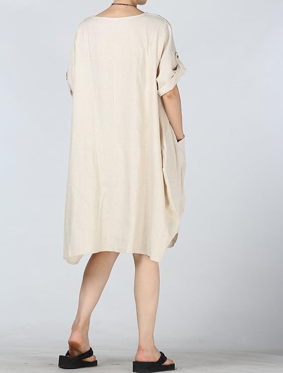 Minibee Women's Ruffle Oversize Casual Midi Dresses with Pockets (XL, Beige) - Image 4