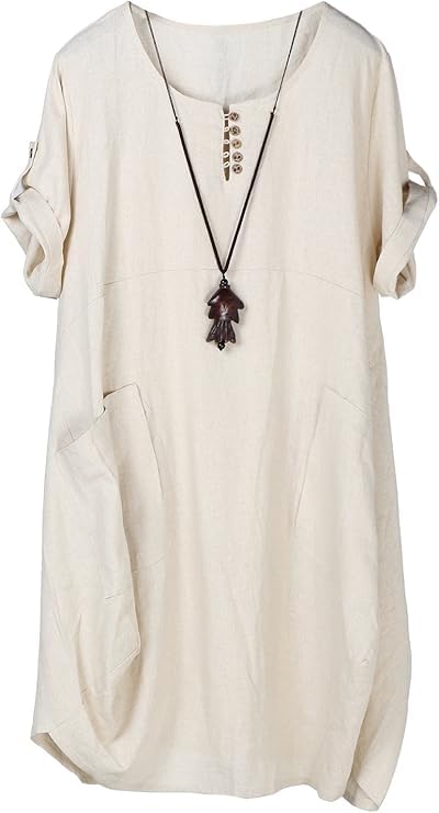 Minibee Women's Ruffle Oversize Casual Midi Dresses with Pockets (XL, Beige) - Image 1