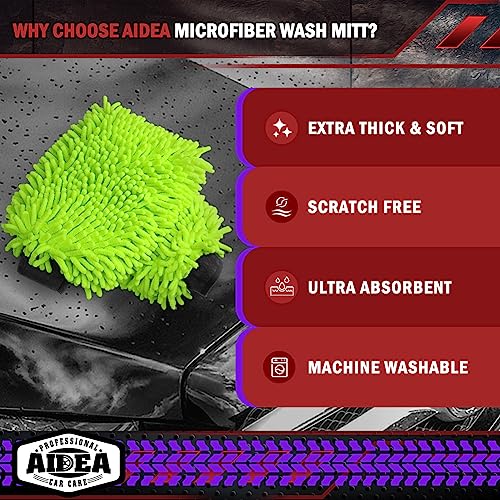 AIDEA Car Wash Mitt Microfiber, 2PK Scratch Free Lint-Free, Premium Chenille Microfiber Mitt Car Wash Brush, Green, Regular Size 7.12''X10.14'' - Image 3