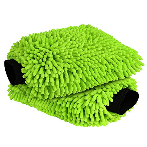 AIDEA Car Wash Mitt Microfiber, 2PK Scratch Free Lint-Free, Premium Chenille Microfiber Mitt Car Wash Brush, Green, Regular Size 7.12''X10.14'' - Image 1