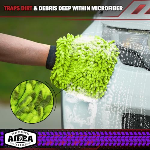 AIDEA Car Wash Mitt Microfiber, 2PK Scratch Free Lint-Free, Premium Chenille Microfiber Mitt Car Wash Brush, Green, Regular Size 7.12''X10.14'' - Image 5