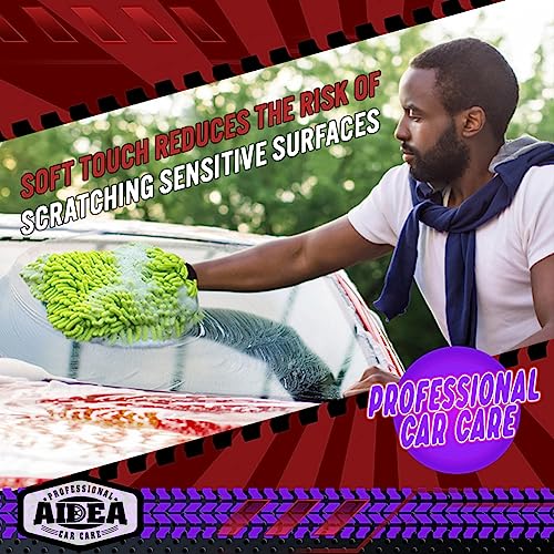 AIDEA Car Wash Mitt Microfiber, 2PK Scratch Free Lint-Free, Premium Chenille Microfiber Mitt Car Wash Brush, Green, Regular Size 7.12''X10.14'' - Image 4