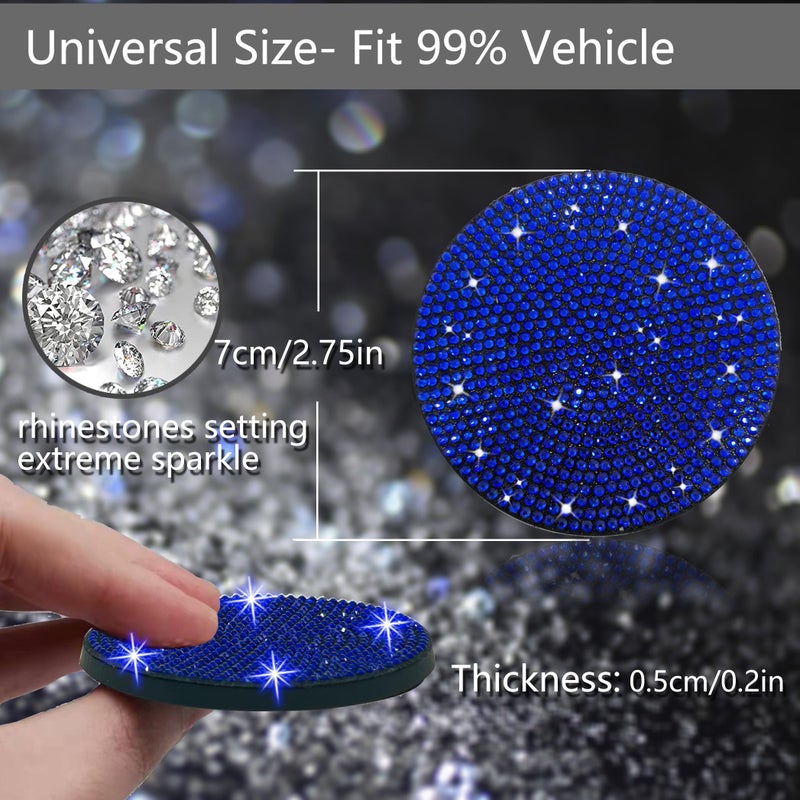 NBTEPEM 2pcs Bling Car Cup Holder Coaster, 2.75 inch Anti-Slip Shockproof Universal Fashion Car Coasters Insert Bling Crystal Rhinestone Automotive Interior Accessories for Women (2 pcs, Blue) - Image 2