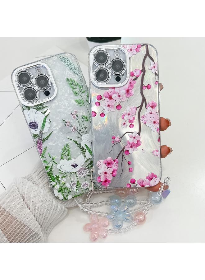 S-TOP Case For iPhone 16e Electroplating Flowers Plants Texture Wristband TPU Phone Case - Image 2