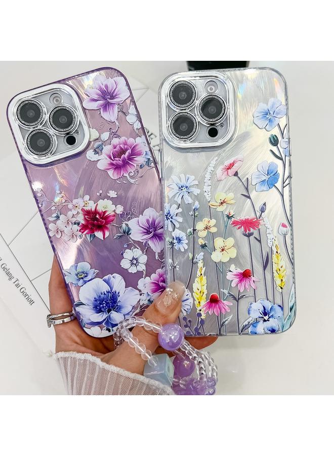 S-TOP Case For iPhone 16e Electroplating Flowers Plants Texture Wristband TPU Phone Case - Image 3