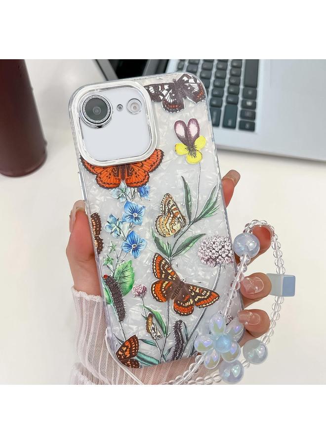 S-TOP Case For iPhone 16e Electroplating Flowers Plants Texture Wristband TPU Phone Case - Image 1