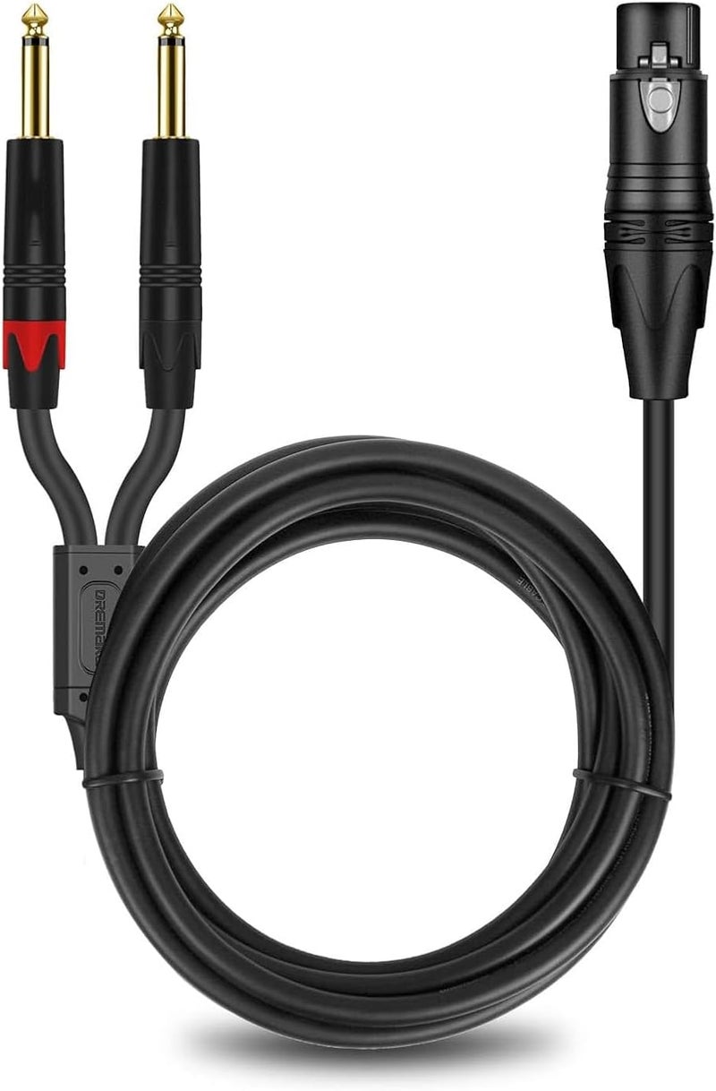 Luckam كابل ميكروفون 6.35 مم 1/4 بوصة إلى XLR - موصل صوتي Y مفرد ذكر إلى أنثى - محول XLR 3 دبابيس إلى ثنائي TS ذكر - 3 أقدام - Image 1