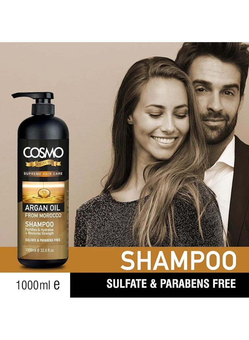 كوزمو شامبو بزيت الارجان المغربي للشعر التالف والمجهد خالي من السلفات ولبرابين 1000 مل - Image 2